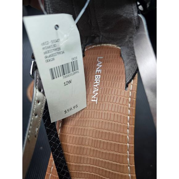 Lane Bryant Sandals Sz 12W Thong Cross Strappy Gladiator Back Zip Flat Black - Picture 6 of 7